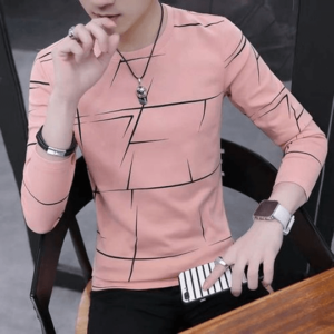 Men's O'neck Long Sleeve Stripe Shirt